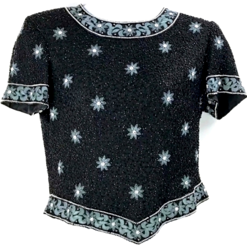 Vintage Black Beaded Embellished Blouse